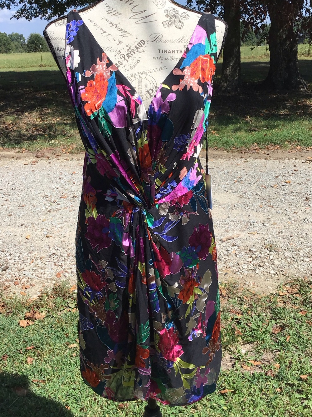 ASTR Black Alivia Floral Twist-Front Midi Dress with Multicolor Blooms
